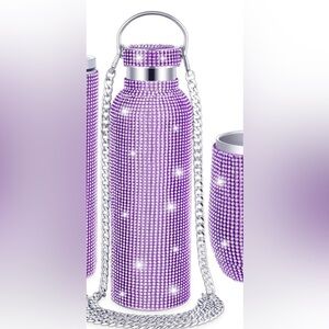 Bling Cup Water Bottle Purple Rhinestone Stainless Steel Water Bottle,NWT